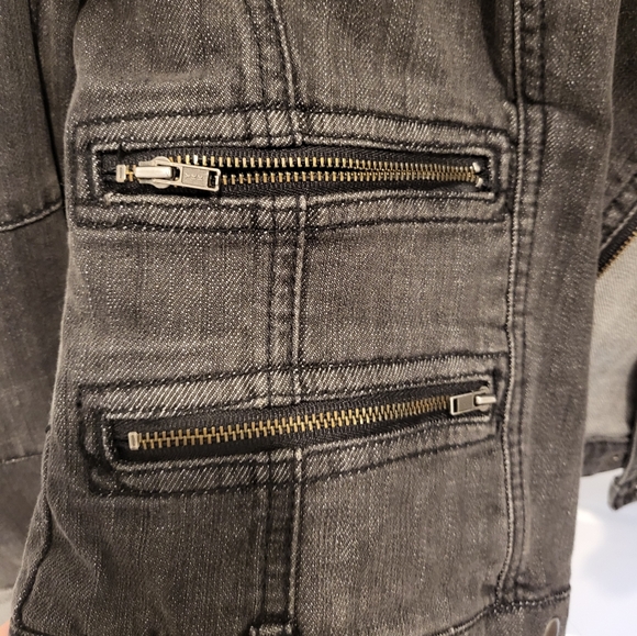 Black denim moto-style jean jacket - Picture 3 of 4